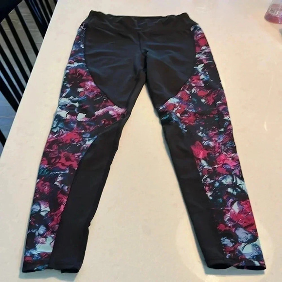 Metaphor black tights with bright pink/blue design on legs. Sz M - Picture 2 of 7